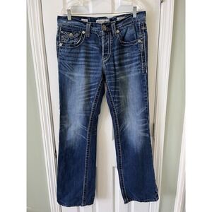 Mek Denim Jeans Mens 33x34 Blue Medium Wash Busan Bootcut Button Fly Flap Pocket